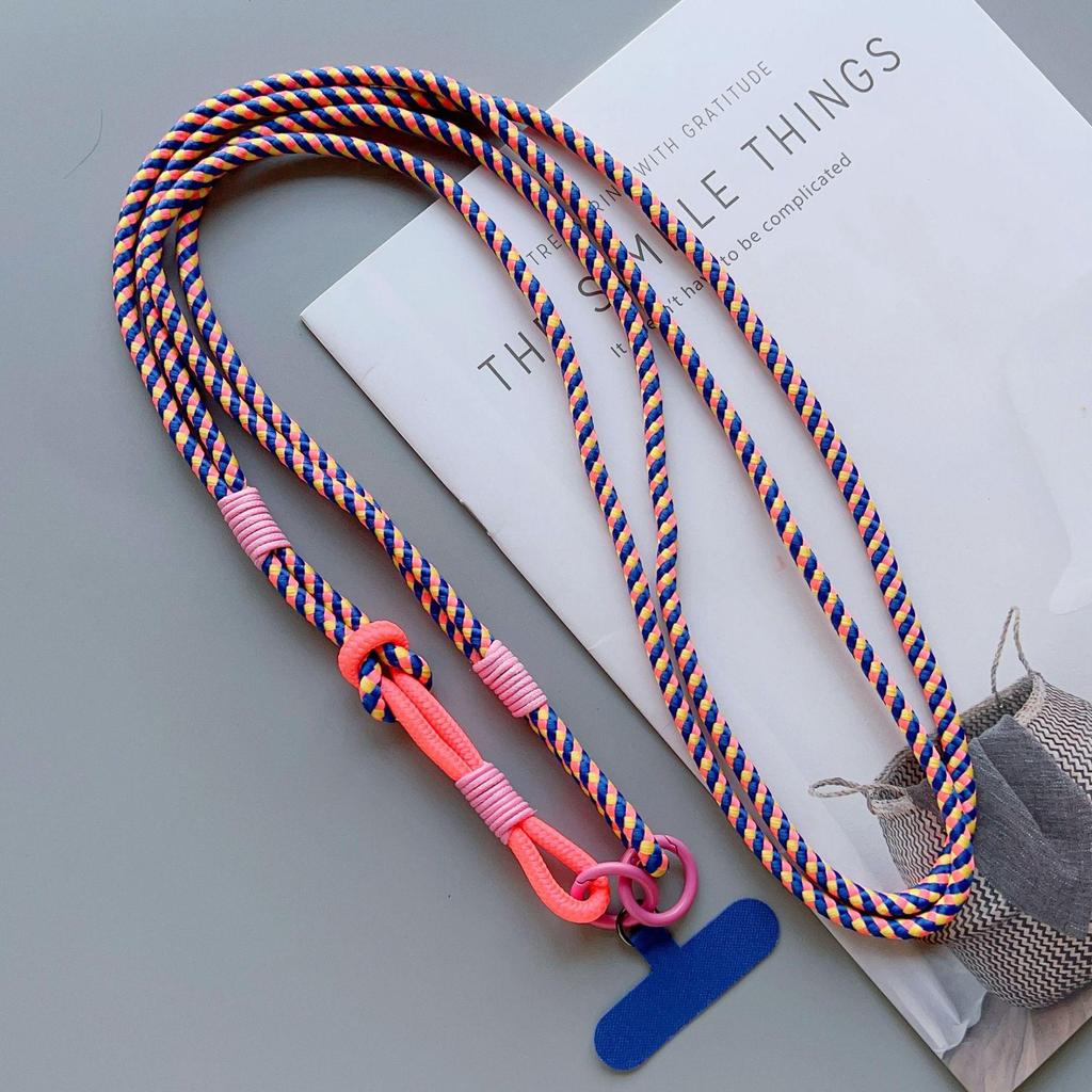Color-Block Woven Crossbody Mobile Phone Case with Anti-Drop Lanyard
