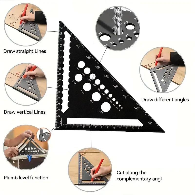 1pc 7-Inch Aluminum Alloy Triangle Ruler 45/90° Multi-Angle Woodworking Measuring Tools For Drawing & Industrial Measurements