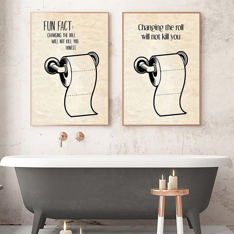 Funny Toilet Roll Poster Canvas Print Fun Fact Quote Bathroom Changing The Roll Paper Pictures Modern Vintage WC Decor Painting