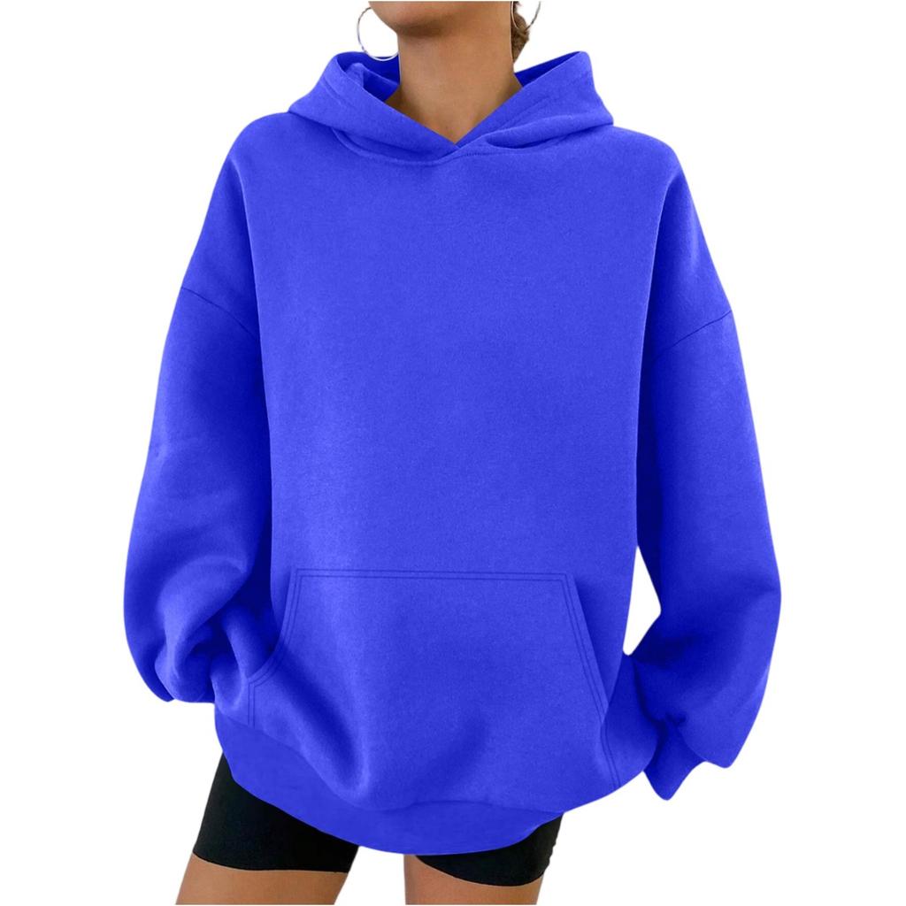 Women's Hooded Long Sleeve Sweatshirt Loose Fit Streetwear Solid Color Pullover Hoodie