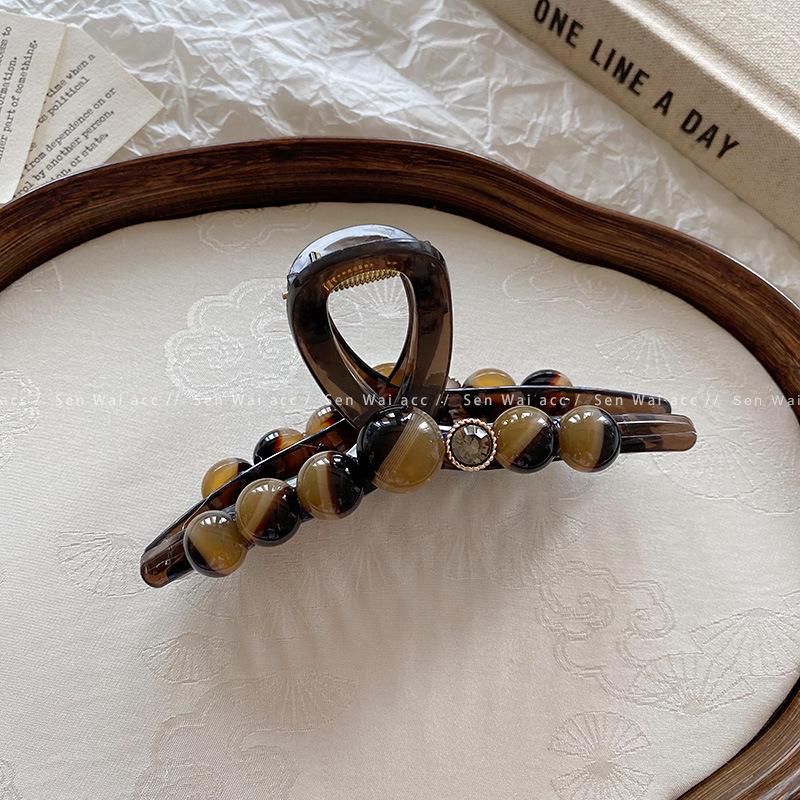 Retro Temperament Round Bead Grab Clip Female Maillard Wind Disc Hair Volume Large Back Head Shark Clip Large Hair Accessories