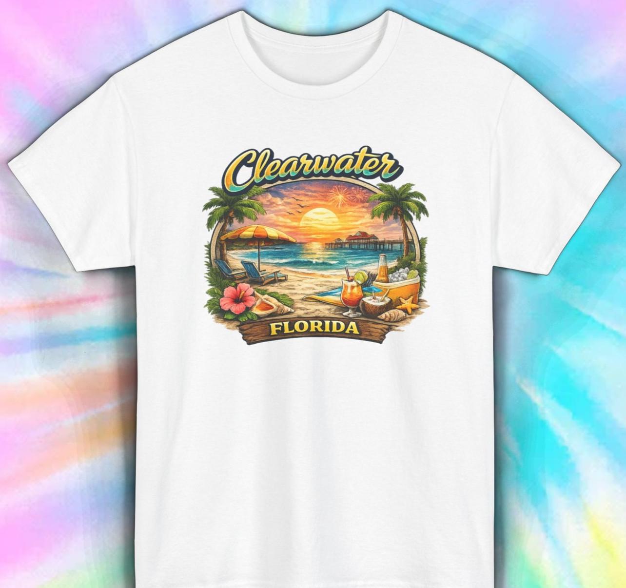 Clearwater Florida Beach Vacation Sunset Tropical Tourist Shirt S-5XL S