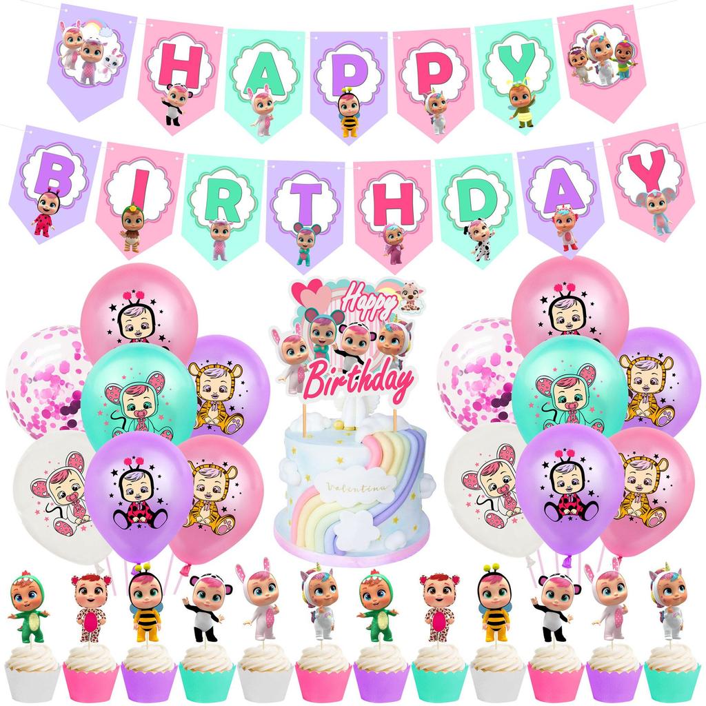 Theme Birthday Party Banner Cake Topper Balloon Gift Baby