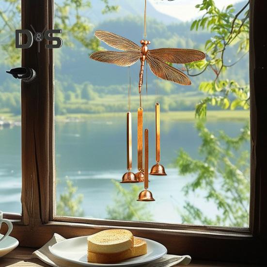 Vintage Dragonfly Wind Chime Weather-proof Indoor Outdoor Garden Patio Metal Dragonfly Hanging Wind Bell Decoration Ornament