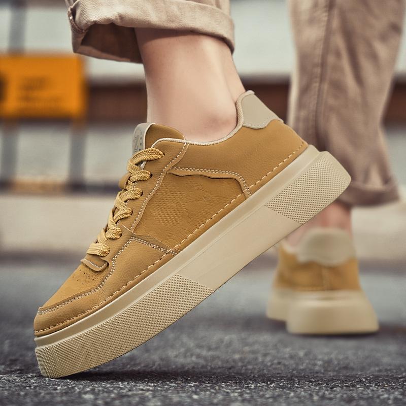 Men's Winter New High-end Board Shoes, Lightweight Thick-soled Shock-absorbing Microfiber Leather Sports Shoes, Trendy Versatile Casual Shoes