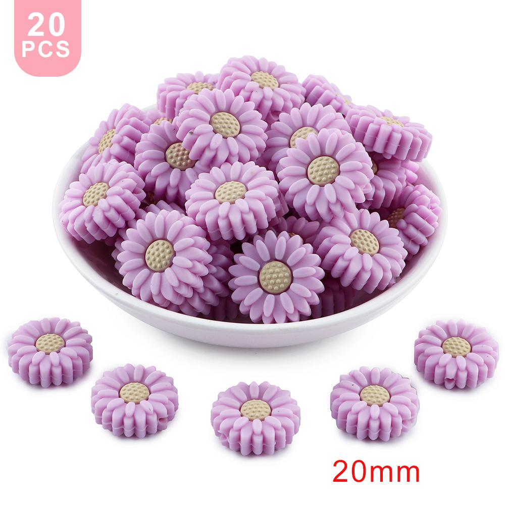 

20Pcs/Set 20mm Daisy Flower Silicone Focal Beads For For Jewelry Making DIY Beaded Pen Keychain Bracelet Handmade Accessories светло-фиолетовый