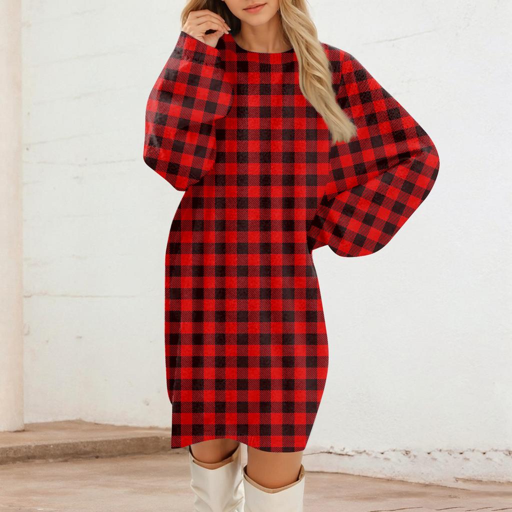 Women's Round Neck Casual Long Sleeve Plush Dresses