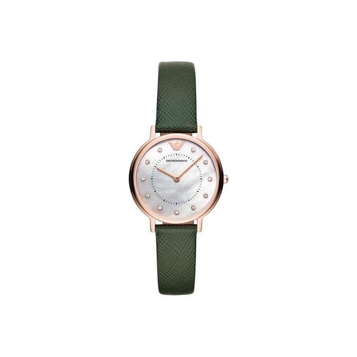 EMPORIO ARMANI Gypsophila Collection Wrist Watch Quartz Movement Leather Strap Silver Dial Women s Watch AR11150 Green Strap