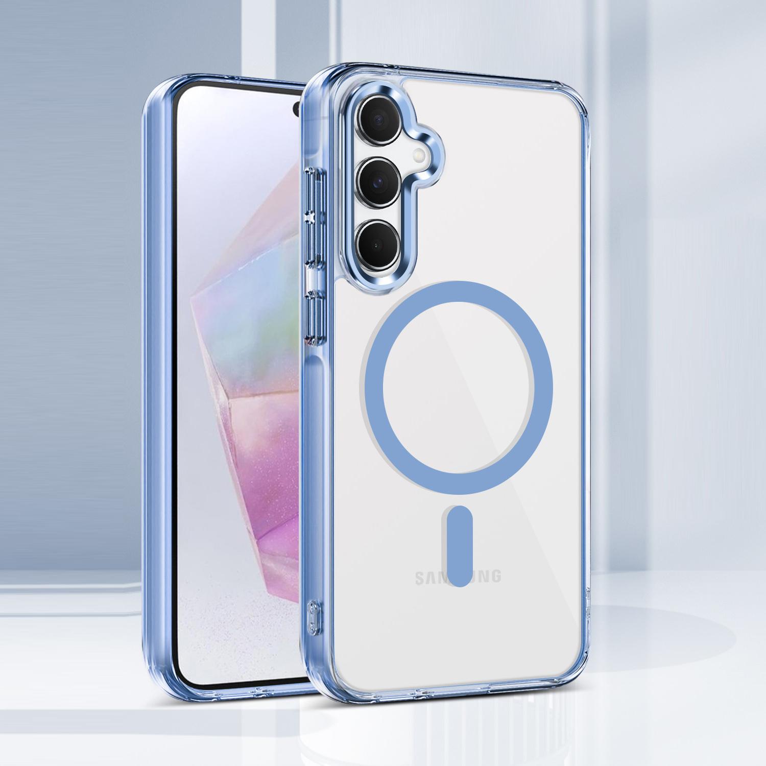 

For Samsung Galaxy A35 5G Magnetic Phone Case TPU Frame Clear PC Back Cover Baby Blue