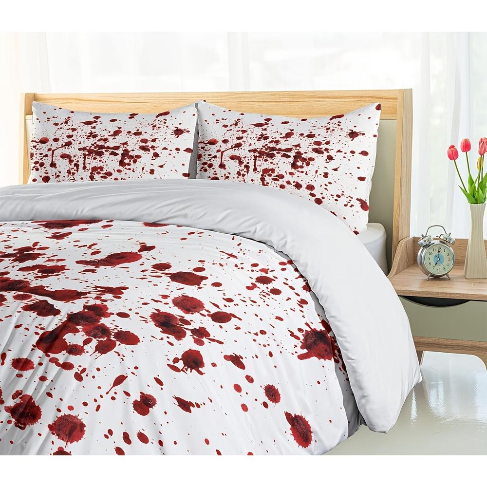 Horror Duvet Cover Set, Splashes of Blood Grunge Style Bloodstain Horror Scary Zombie Halloween Themed Print, Decorative 3pcs