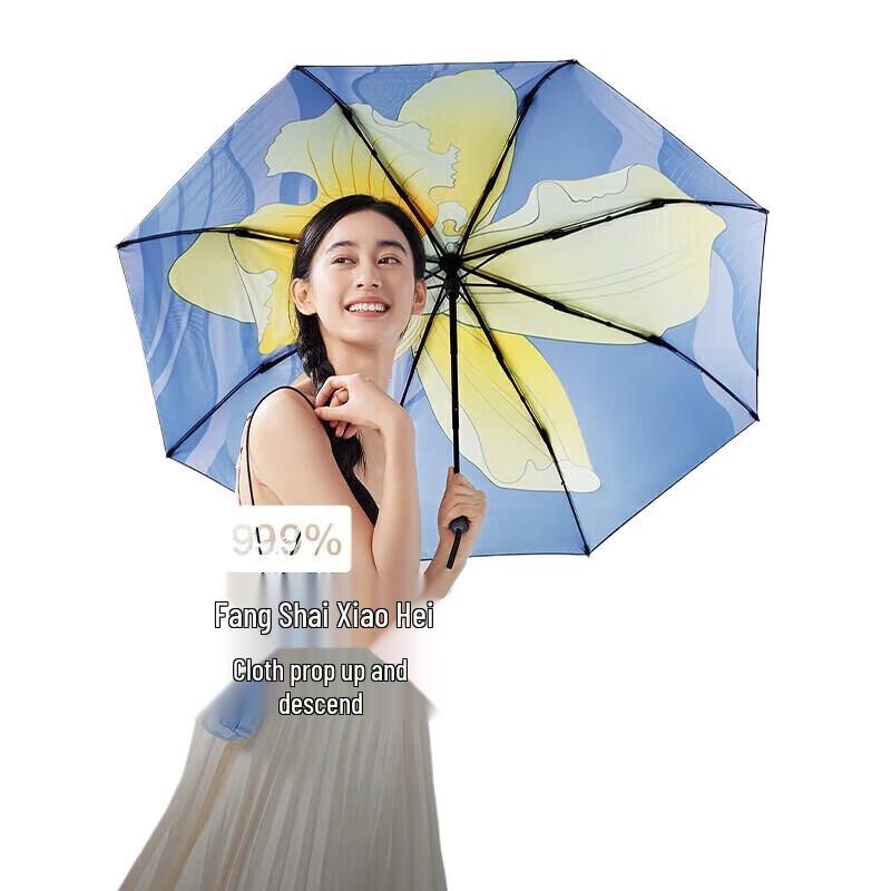 Beneunder Night Lotus Floral UV Protection Folding Sun Rain Umbrella
