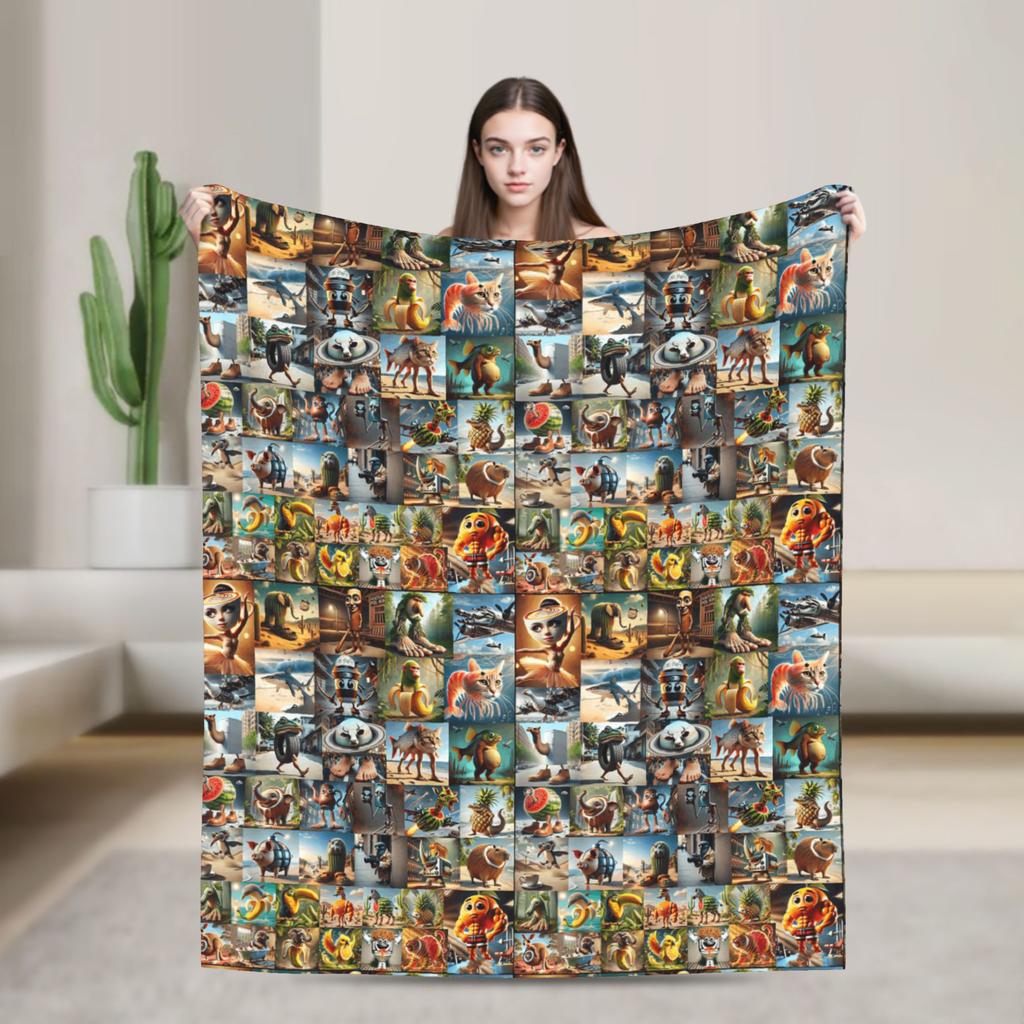 Funny Italian Brainrot Memes Compilation Blanket Travel Flannel Throw Blanket For Home Decor Super Warm Quality Bedspread Gift