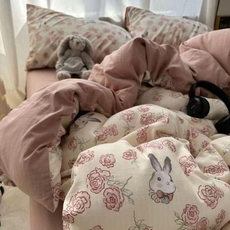 European Check Print Non Fading Bed Sets Simple Washed Cotton Stain Resistant Bedding Set Twin Full Queen King Size Bedclothes