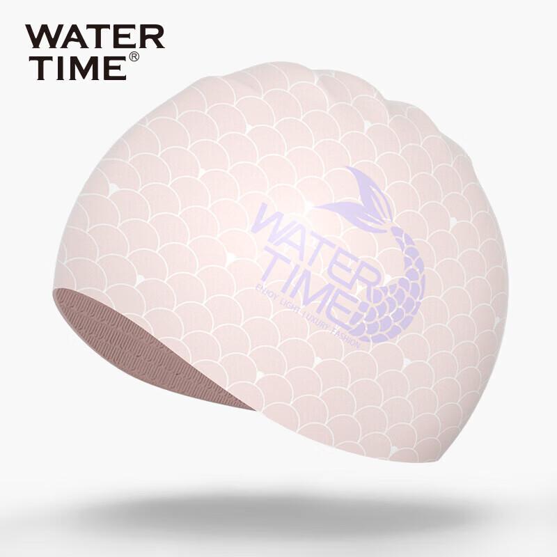 WATERTIME Silicone Swimming Cap, Extra Large Size for Long Hair, Mermaid Series, Pink
