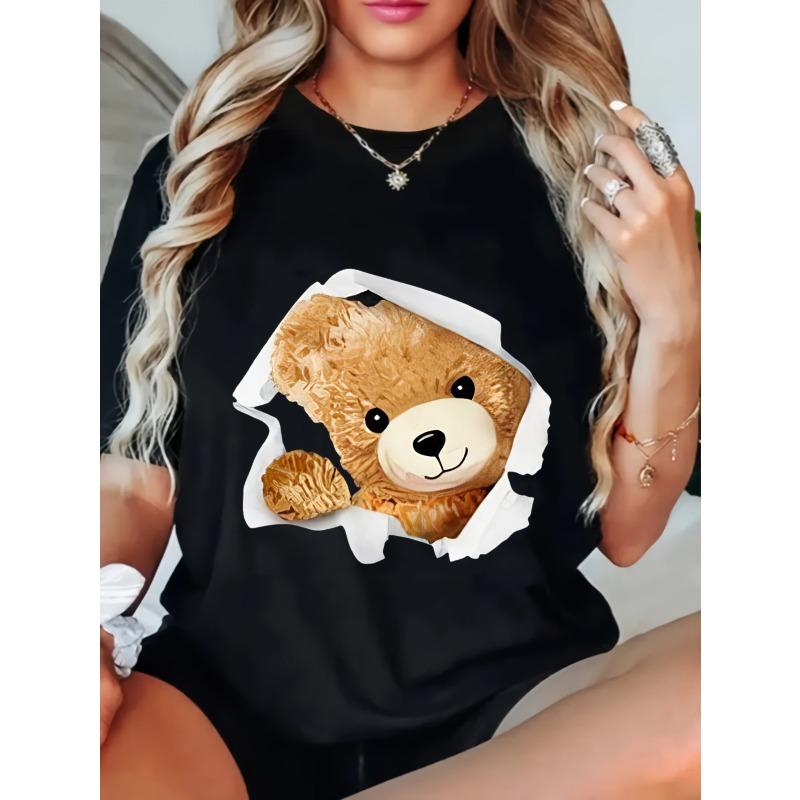 

Женская повседневная футболка черного цвета с принтом плюшевого мишки с 3D-эффектом для повседневной носки и досуга XXXXL чёрный