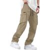 Men's Loose Casual Multi-pocket Work Pants, Youth Stretch Waist Drawstring  Pants