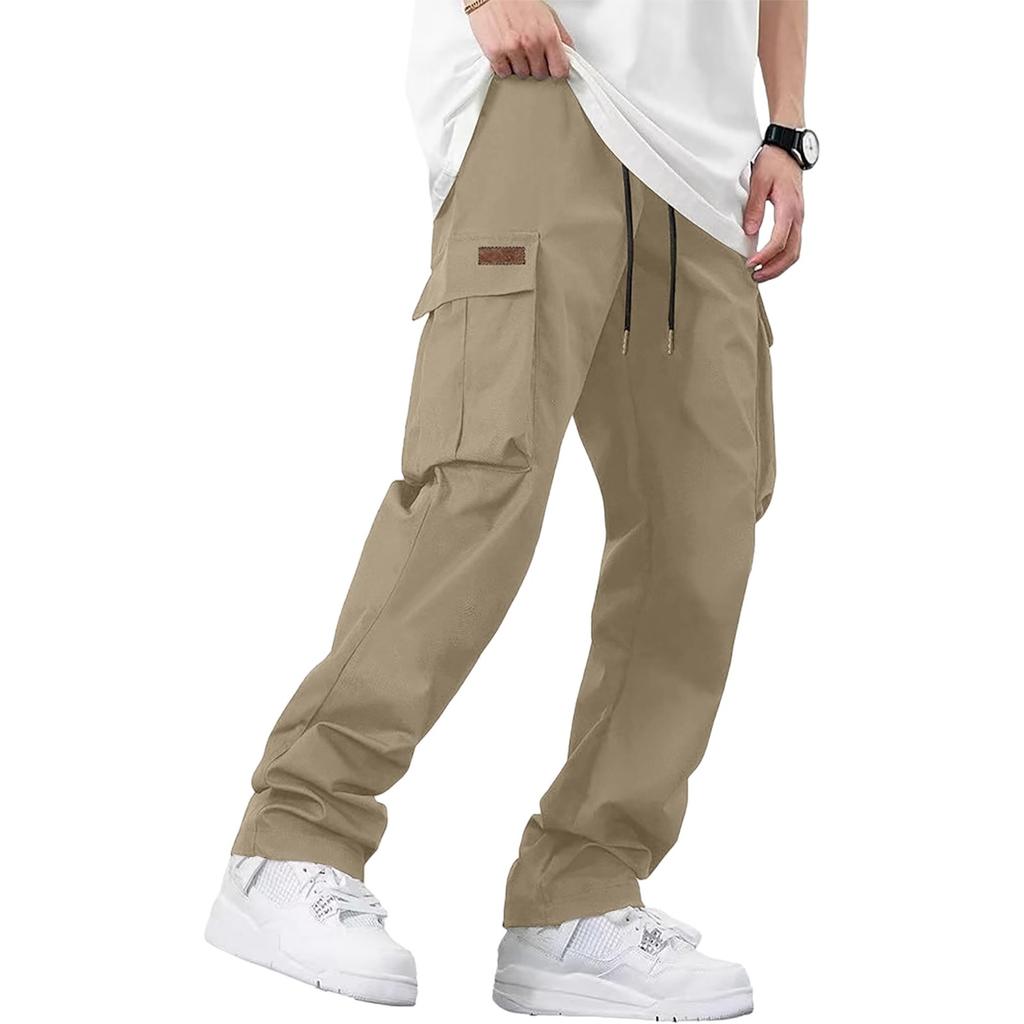 Men's Loose Casual Multi-pocket Work Pants, Youth Stretch Waist Drawstring  Pants