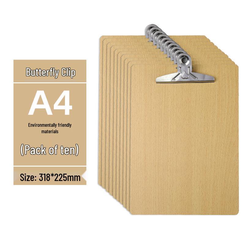 Zestaw 5 drewnianych podkładek z uchwytem na długopis, blokiem do pisania A4/A5 i teczką 16K - idealny do przyjmowania zamówień w restauracji i robienia notatek.