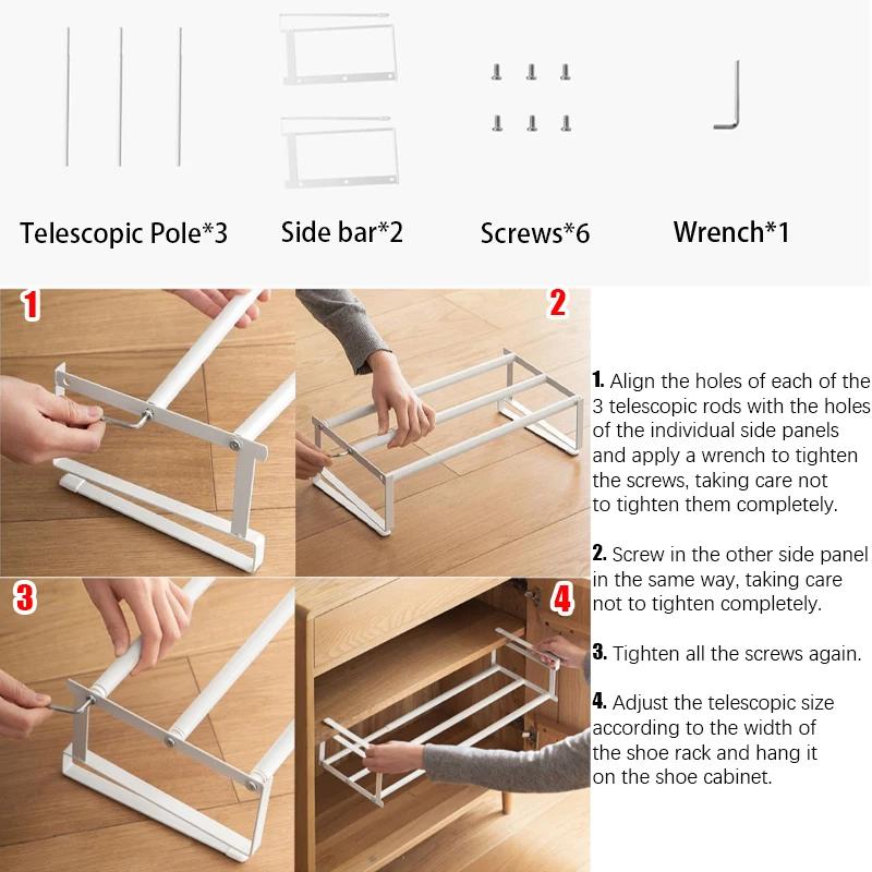 Výsuvný botník 40-65 cm, prostorově úsporný víceúčelový závěsný košík na boty a drobnosti, úložný věšák na ručníky do domácnosti