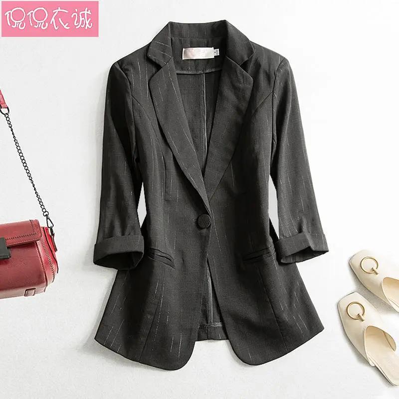 Damska marynarka jednoprzyciskowa na wiosnę i lato, z rękawem 3/4, casualowa, luźna, zapinana z przodu, żakiet garniturowy