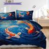 Koi Fish Pattern Bedding Quilt Set Quilt Cover Pillowcase Home Decoration Birthday Gift (1 * Duvet Cover + 2 * Pillowcase, Without Core)
