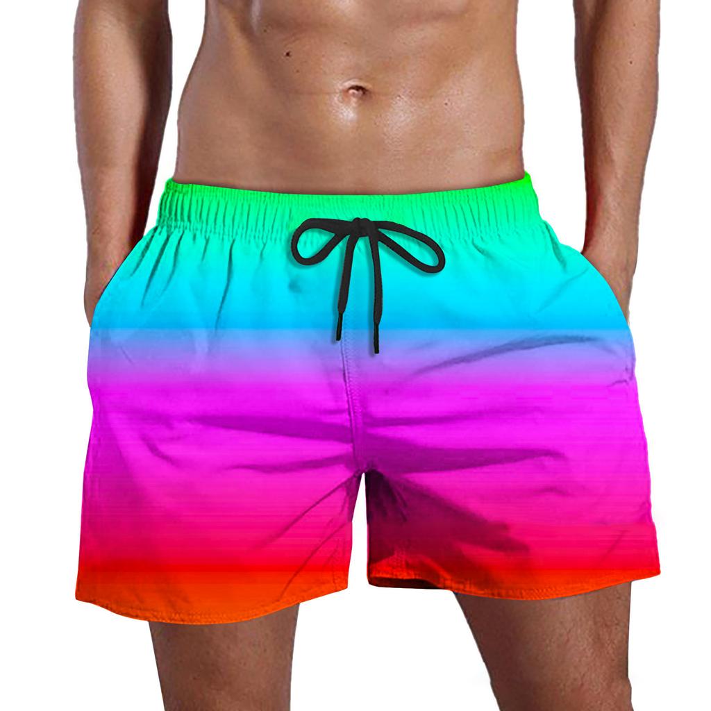 Männer Sommer Quick-Dry Strand Shorts Elastische Kordelzug Taille Fitness Shorts Farbverlauf Breite Bein Shorts mit Taschen Streetwear