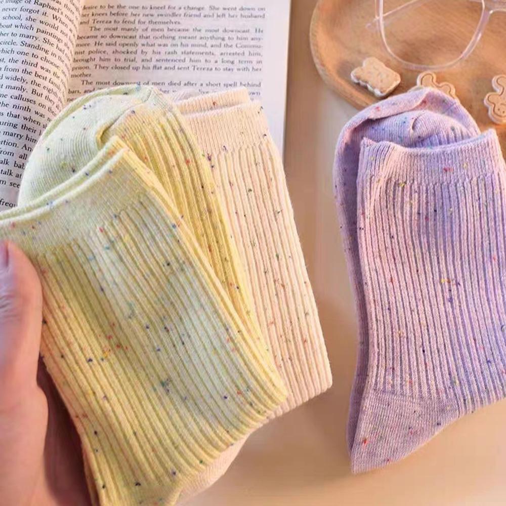 6 Pairs Women Light Colored Mid Tube Socks Fashionable Thin Stripes Colorful Dots Soft Comfortable Sweat Absorbing Casual Socks