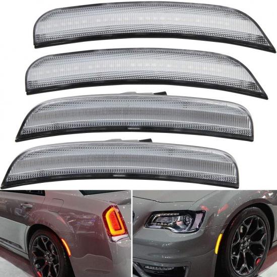 NJSBYL Smoke Lens Amber/Red Full LED Front Rear Side Marker Light Kits for Chrysler 300 2015 2016 2017 2018 2019 2020 2021 2022 300S 300C C Platinum