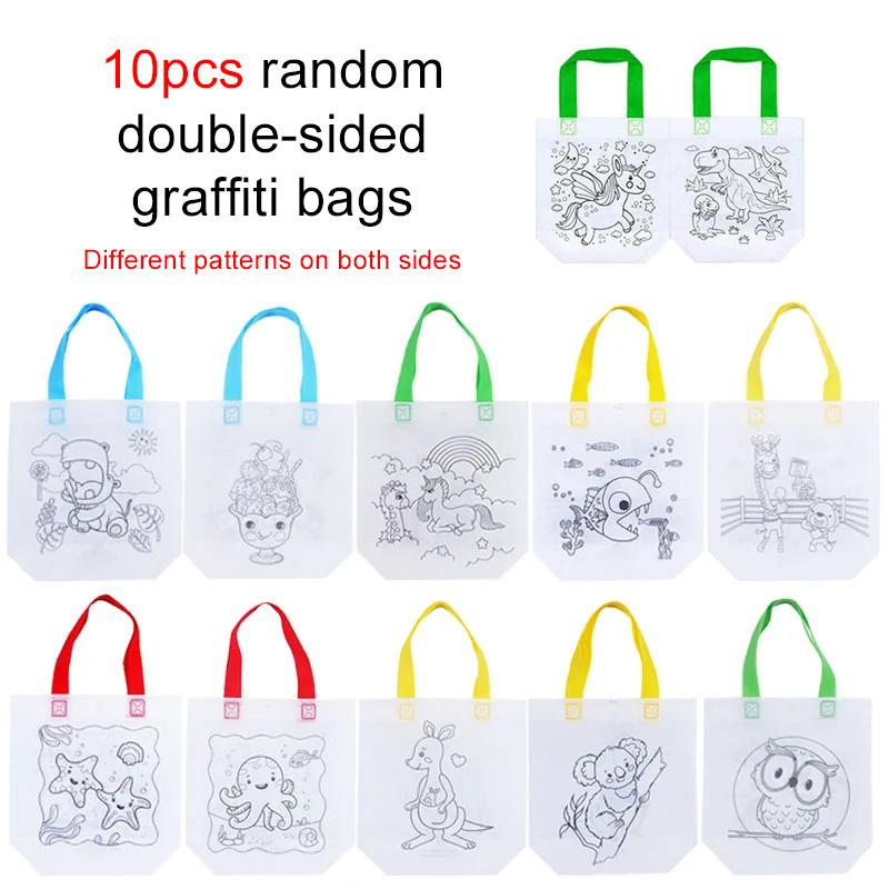Handheld Storage Bag Handmade DIY Graffiti Packaging Box Color Filling Bags Non-woven Bag 12color Crayons Cartoon Pattern TMZ