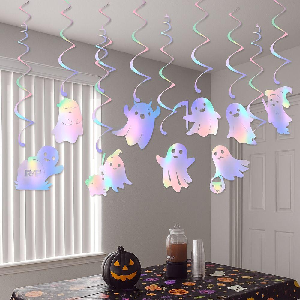 Colorful Halloween Ceiling Ghost Swirl Spooky Spiral Banner Ghost Hanging Garland  Home Festival
