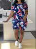 Butterfly Ladies Casual Suit Short Sleeve Shorts 1D Digital Flower Printing Fashion T-Shirt Two-piece Set