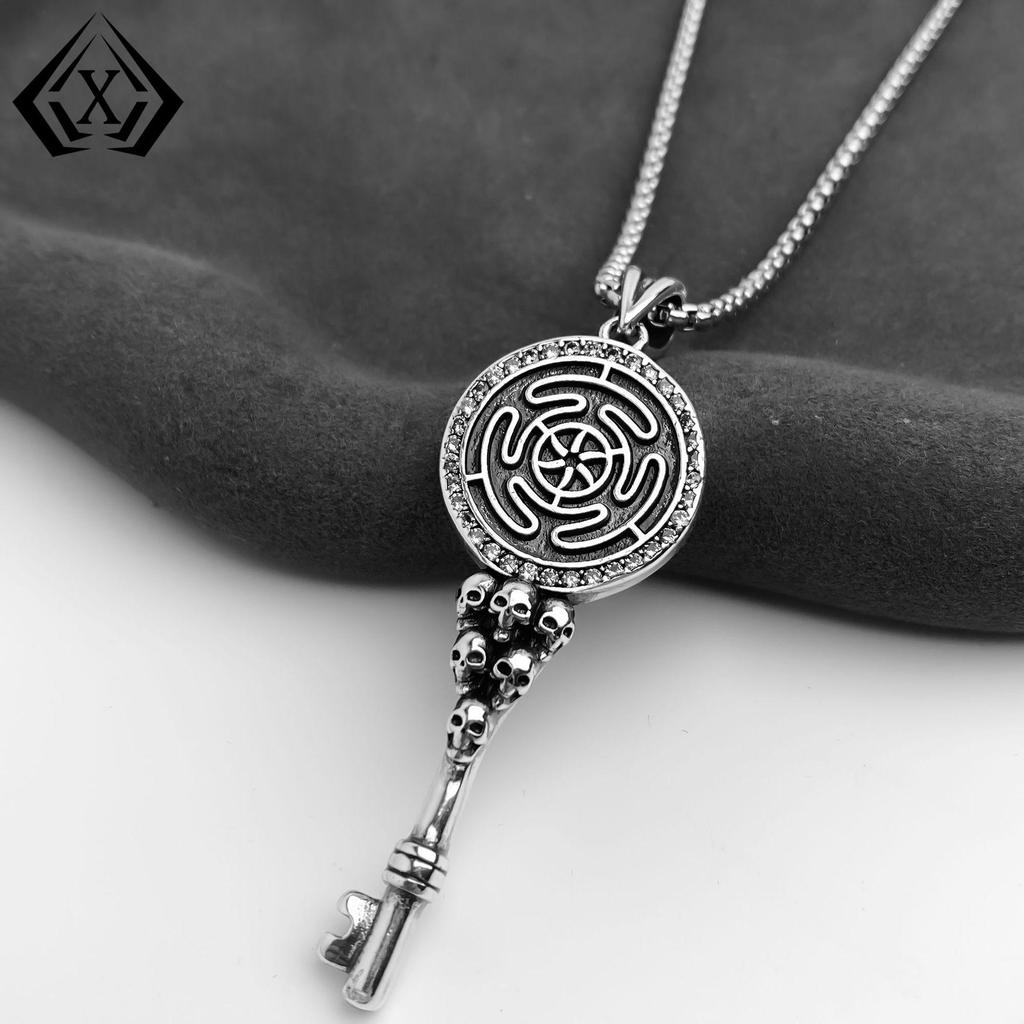 Men's Punk Gothic Key Pendant Necklace - Quirky Niche Design, Dark Style, Heavy Industry Influence