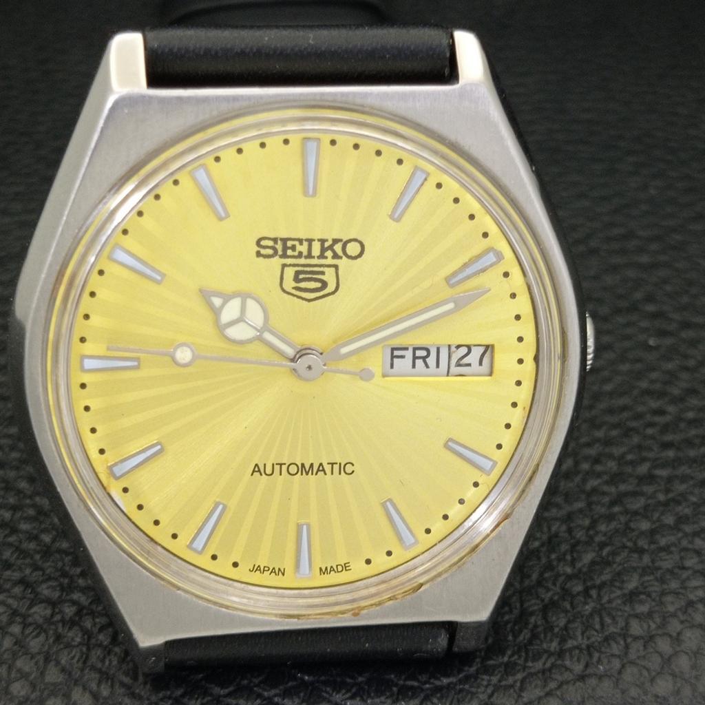 Seiko 5 AUTOMATIC 6309A JAPAN MENS VINTAGE GOLDEN COLOR DIAL WATCH A701458-5 R206b-a701458