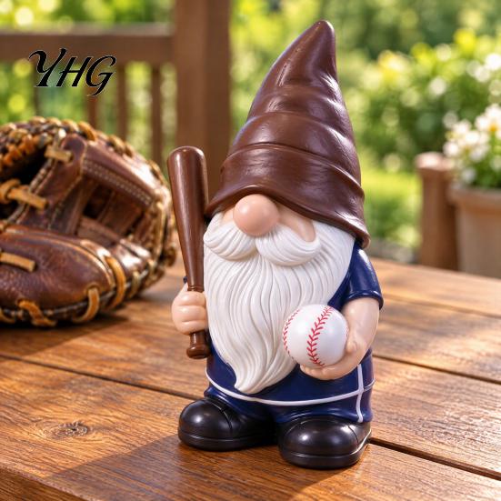 Resin Sports Figurines Baseball Gnome Figurine, Theme Statue Holding Desktop Ornament for Home Bat & Ball, Tabletop Indoor Decor, Lover Gift