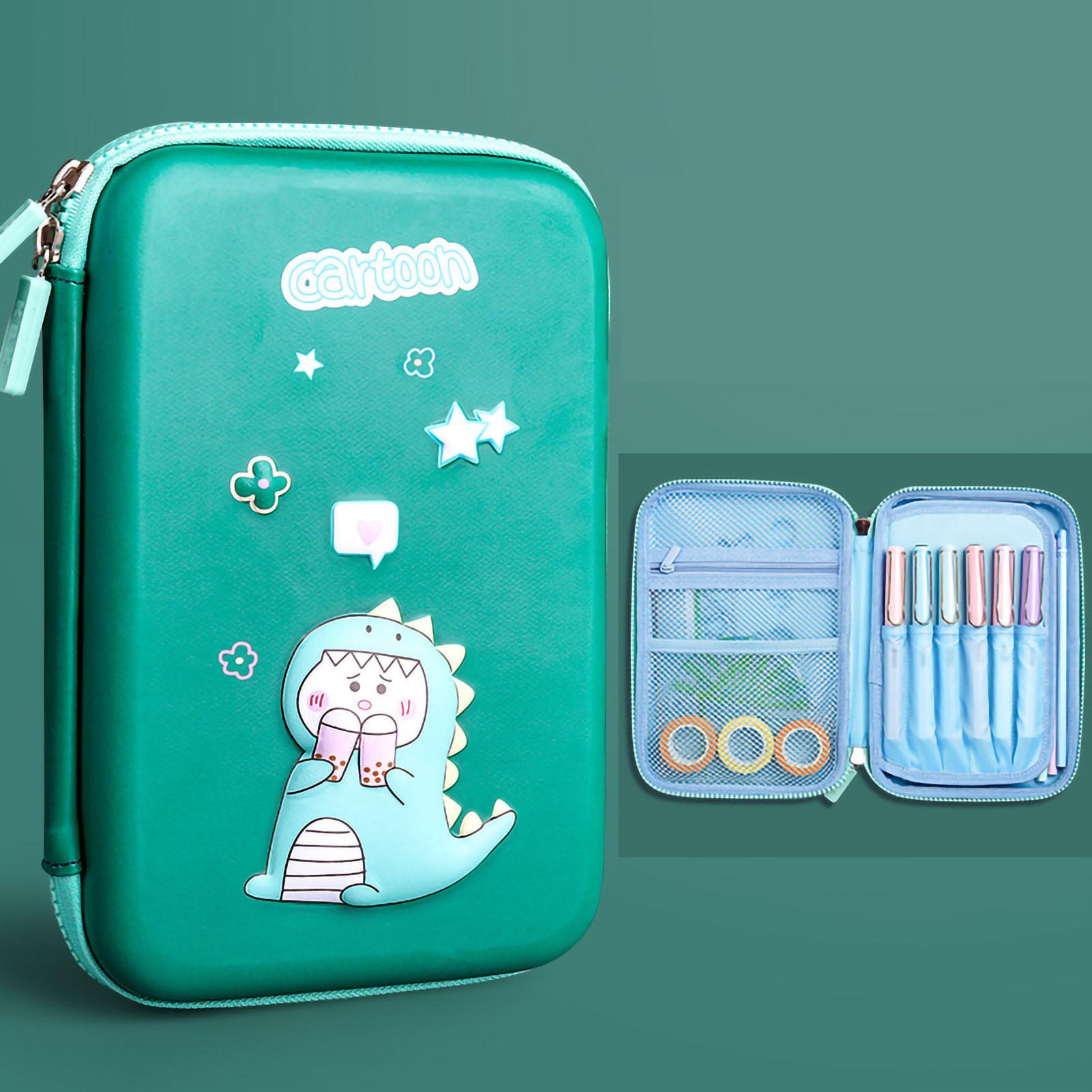 Pencil Case Stationery Box Makeup Bag Organizer Cute Pattern Waterproof for School Students Children Cute Dragon Green