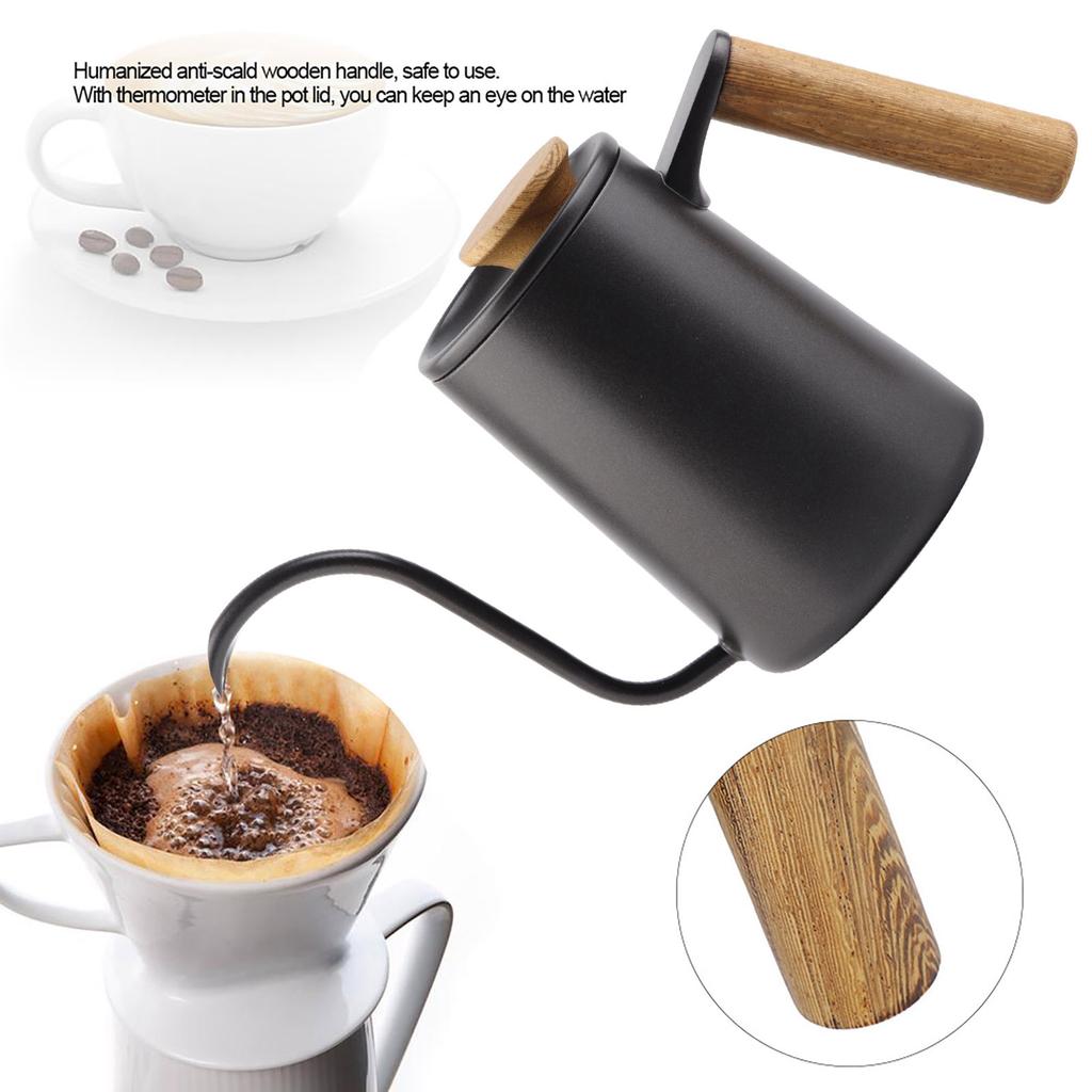 600 ml Mode Handtag i Rostfritt Stål Drip Kaffekanna Svanhals Pip Vattenkokare;Svart: