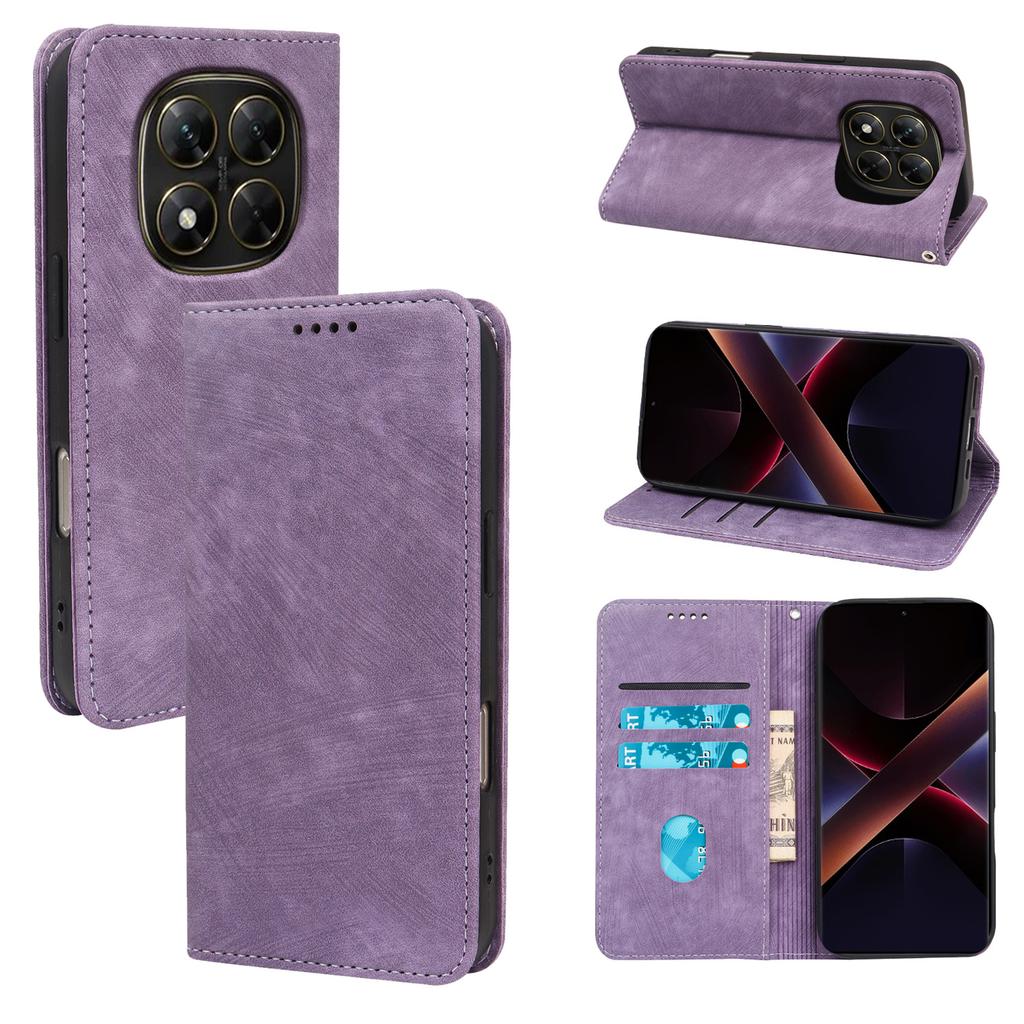 For Xiaomi Redmi Note 14 Pro 5G/Poco X7 5G Case Strong Magnetic Leather Wallet Phone Cover with Striped Texture