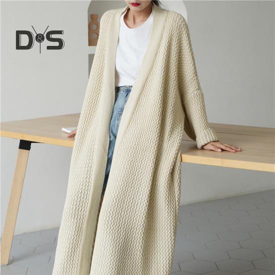 Spring Autumn Women Loose Fit Long Sweater Coat Long Sleeve Solid Color Ankle Length Open Front Knitting Cardigan Outwear