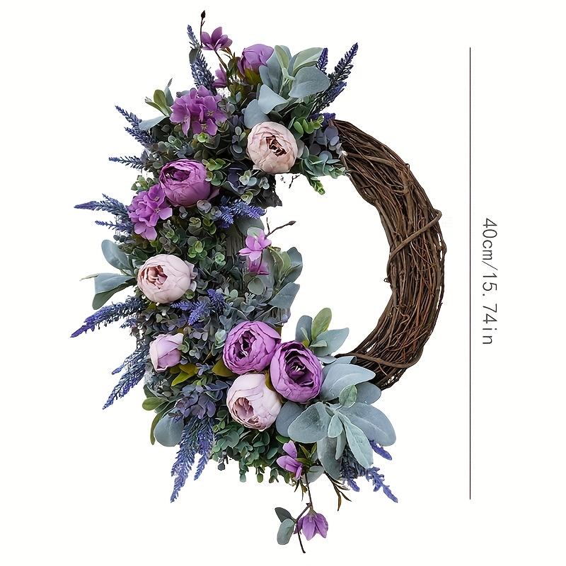 Rustic Elegant Door Wreath with Realistic Green Foliage Lavender Flowers Artificial Eucalyptus Blooms in Soft Pastel 15.74 Inch зелёный