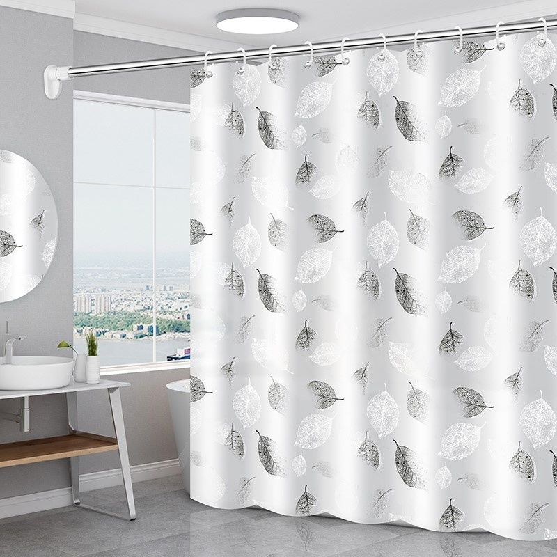 Shower Curtain Gray White Leave Curtains for Toilet Water Resistant PVEA Fabric Bathroom Curtain Modern Style with Hooks 111cm