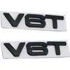 2X New 3D Zinc Allov Glossy V6T Emblems Badge Car for Hood Truck Door Side Fender Rear Trunk Emblem Badges Decoration Sticker(Silver)