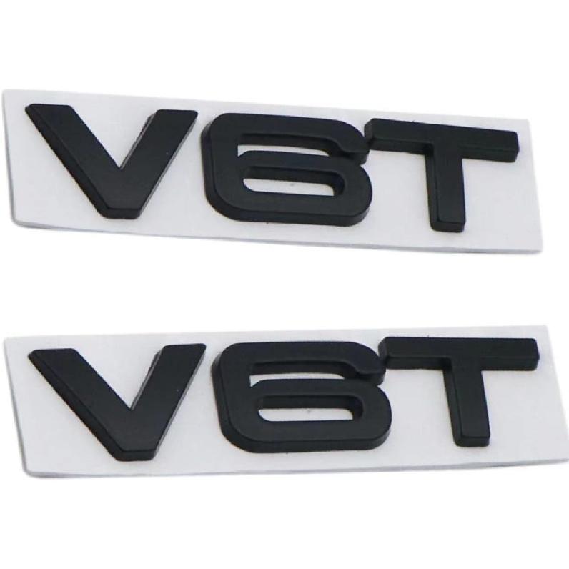 2X New 3D Zinc Allov Glossy V6T Emblems Badge Car for Hood Truck Door Side Fender Rear Trunk Emblem Badges Decoration Sticker(Silver)
