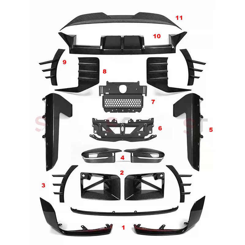 BMW M2 G87 Carbon Fiber Body Kit: Front Splitter, Air Vents, Rear Lip, Side Skirts, Wheel Arches, Rear Spoiler, Mirror Caps
