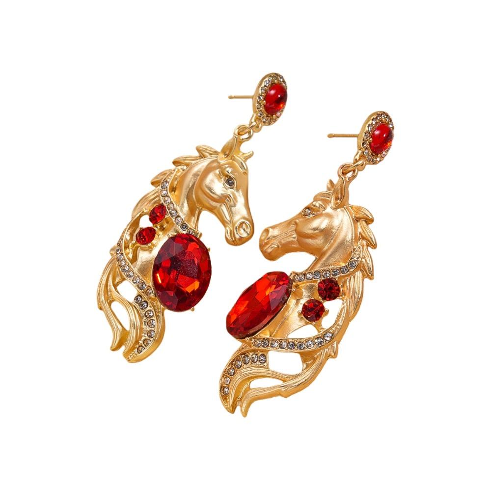 Rhinestone Crystal New Year Horse Earrings Cartoon Horse Mascot Drop Earrings  Party