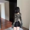 Pure desire Spice Girl camouflage hooded short jacket T-shirt women's V-neck zipper waist tight long-sleeved cardigan crop top
