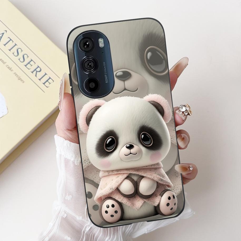 For Motorola Edge 30 Pro Case XT2201-1 Cover Lovely Panda Bowknot Silicone Shockproof Cover For Moto Edge Plus 2022 Edge30 Funda