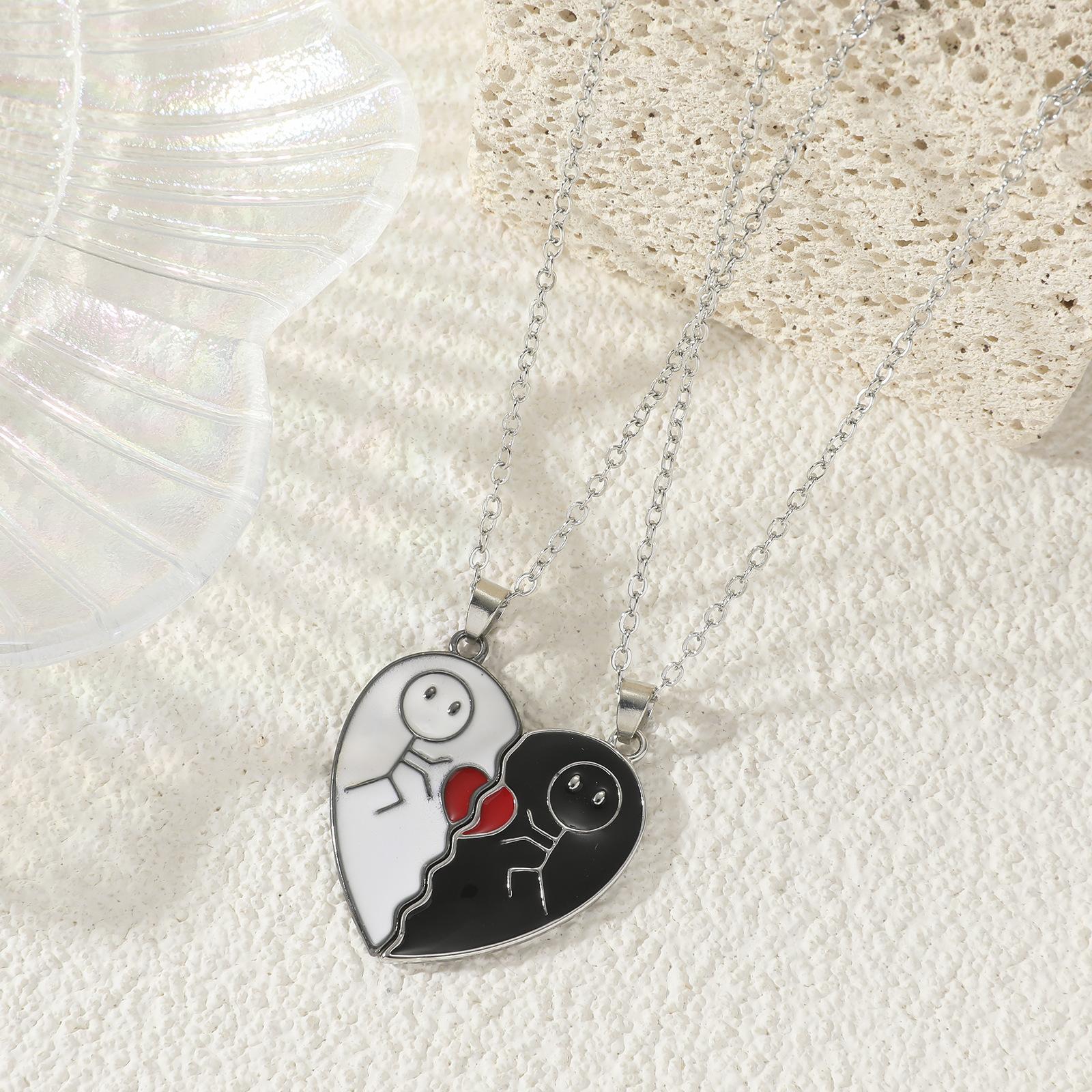 Ins Fashion Cute Love Heart Patchwork Necklace for Girls Boys Exquisite Love Heart Stainless Steel Necklace BFF Jewelry Sets