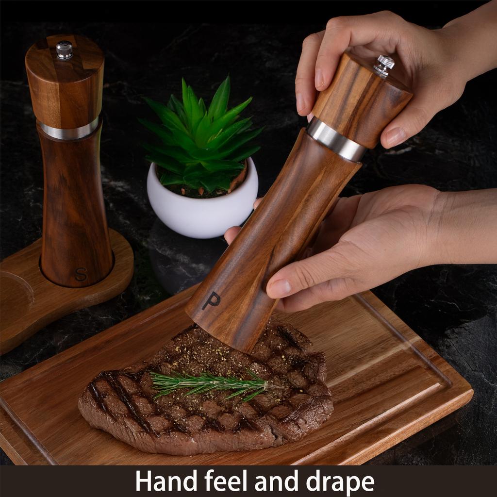 Steel ring grinder Acacia pepper mill Ceramic core manual pepper grinder BBQ barbecue tool set