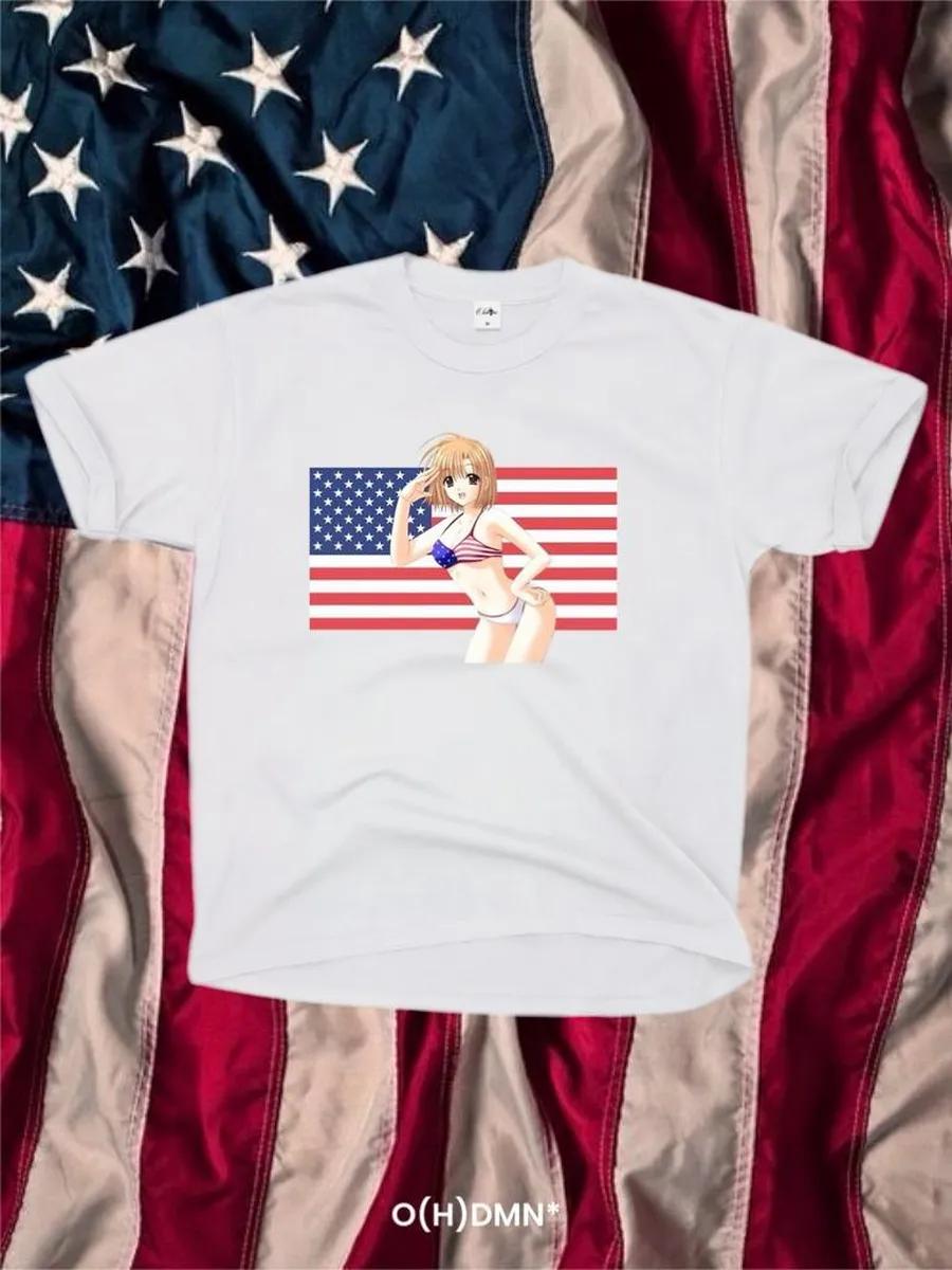 Oversized T-shirt with USA y2k flag L