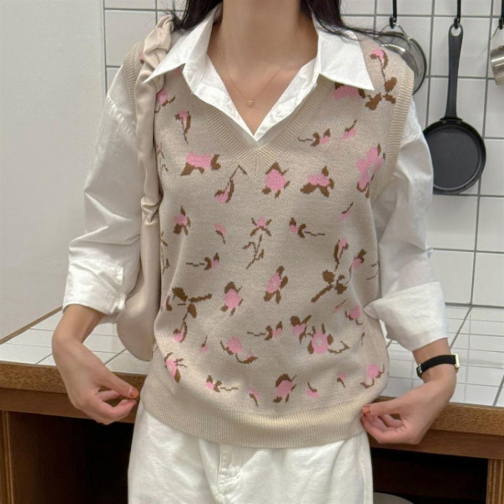 New ArriValS Open Run Women S V Neck Floral Knit VeSt Fall Color